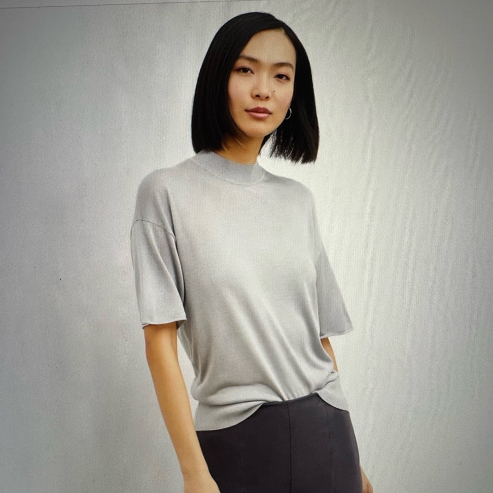 M.M. Lafleur Mia Top - Silk Jersey High Neckline Short Sleeve Top